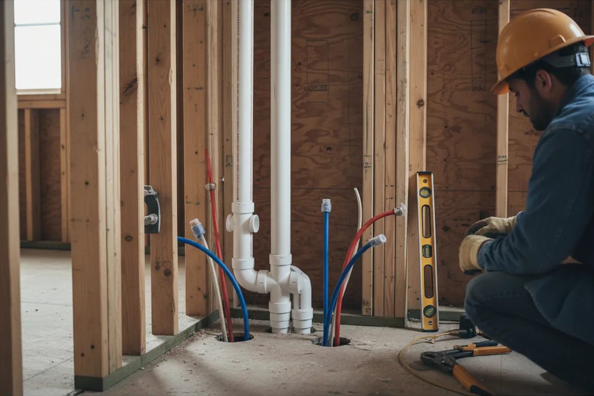 Drain and supply rough-in during Sump Pump Repair in Grahn
